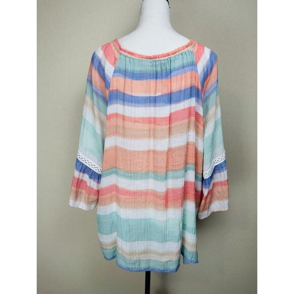 Zac & Rachel Woman 3X Pastel Colorful Bell Sleeve Blouse Peasant Boho Whimsy - Picture 6 of 12